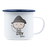 Da Oid Sinzer Goasslschnoizer Emaille Tasse 375ml Weiss Blau Heuberg Front